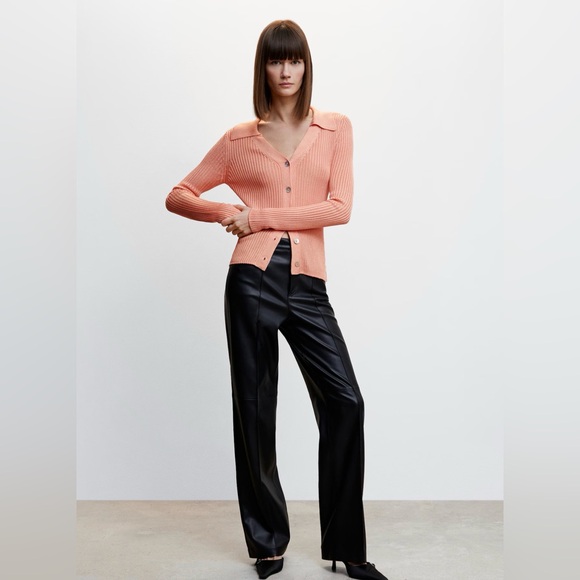 Mango Polo Neck Ribbed Cardigan Salmon / Size M / NWT - Picture 2 of 14